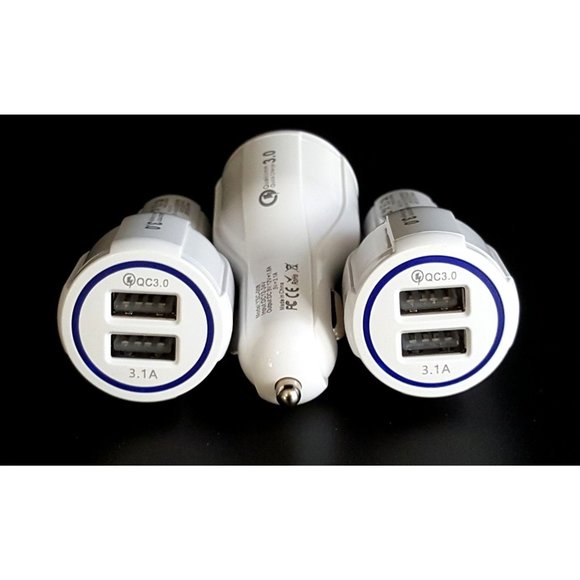 3 X Dual LED Port Car Charger for iPhone, Samsung and other devices - White - Picture 1 of 6
